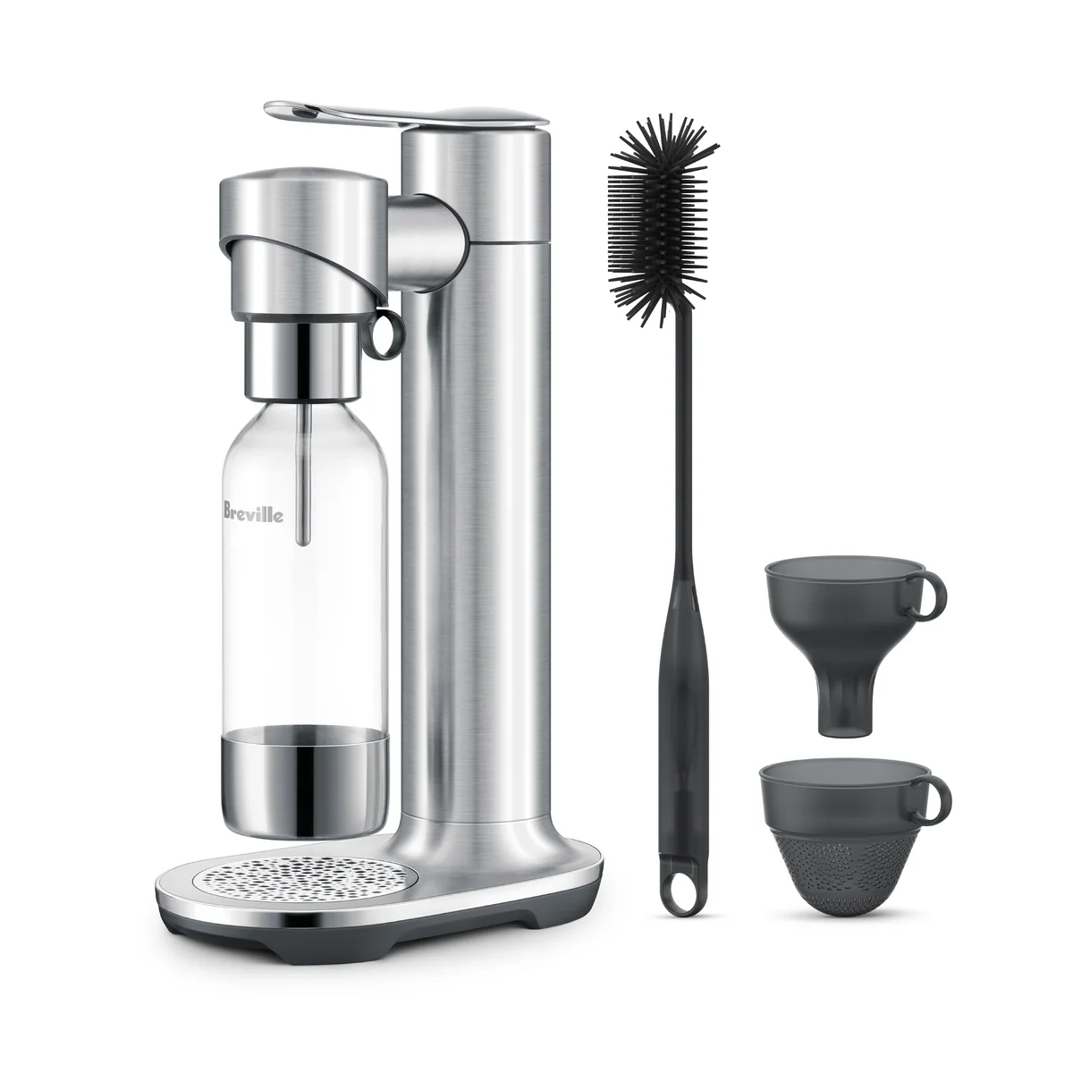 Breville InFizz Fusion with included accessories: bottle brush and two infuser cups