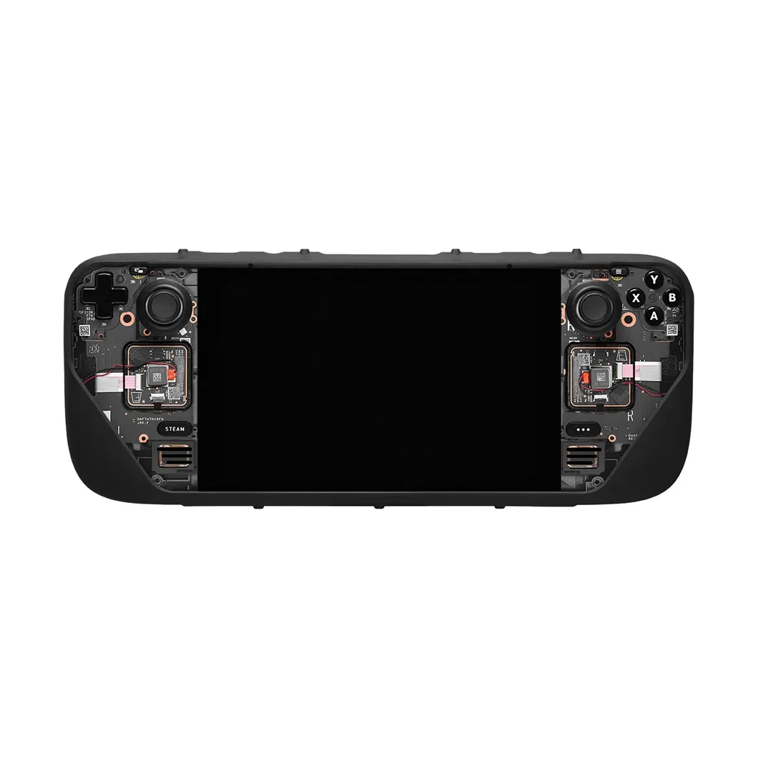 dbrand Project Killswitch case on a Steam Deck, front view showing the exposed-internals design