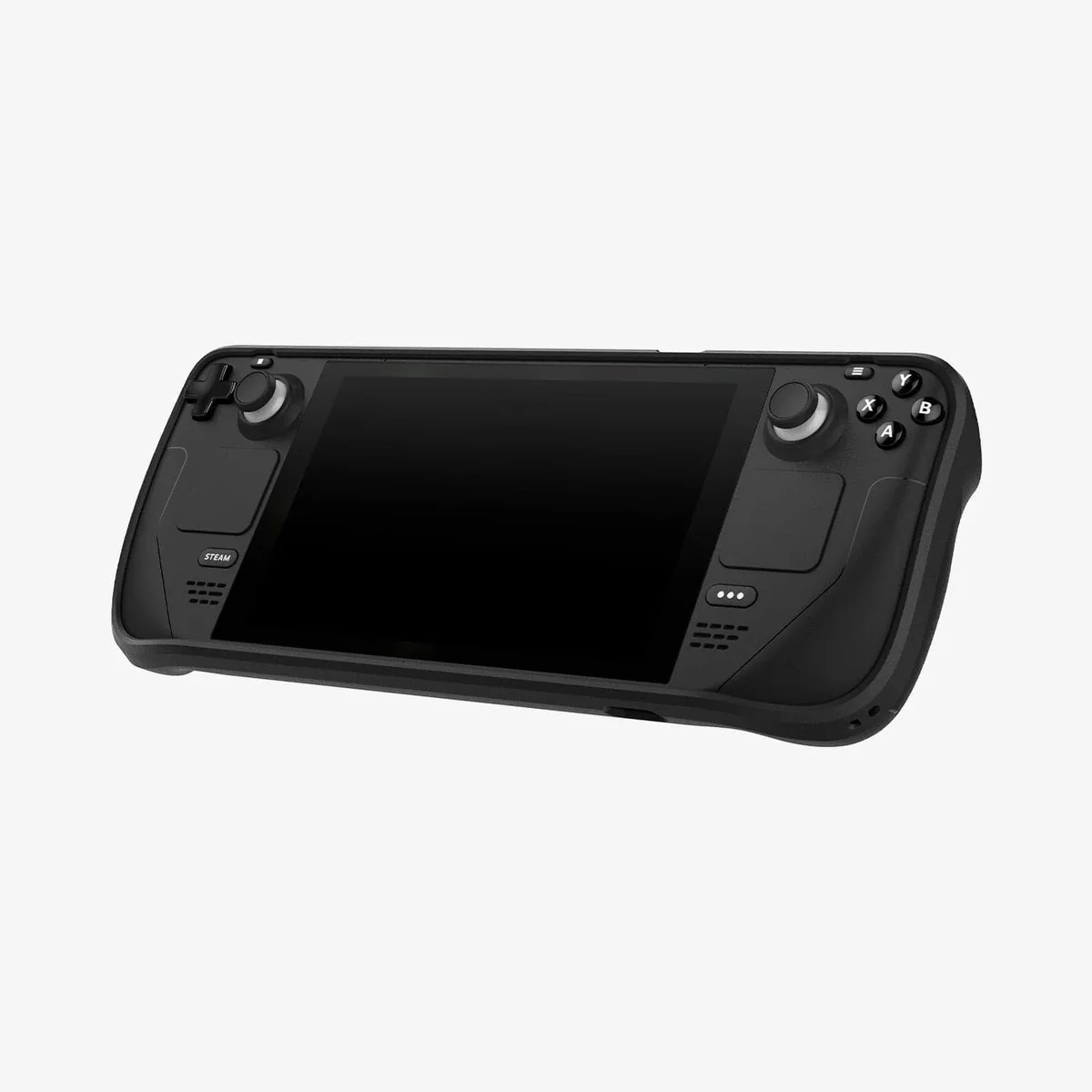 Spigen Rugged Armor case on the Steam Deck, front three-quarter view