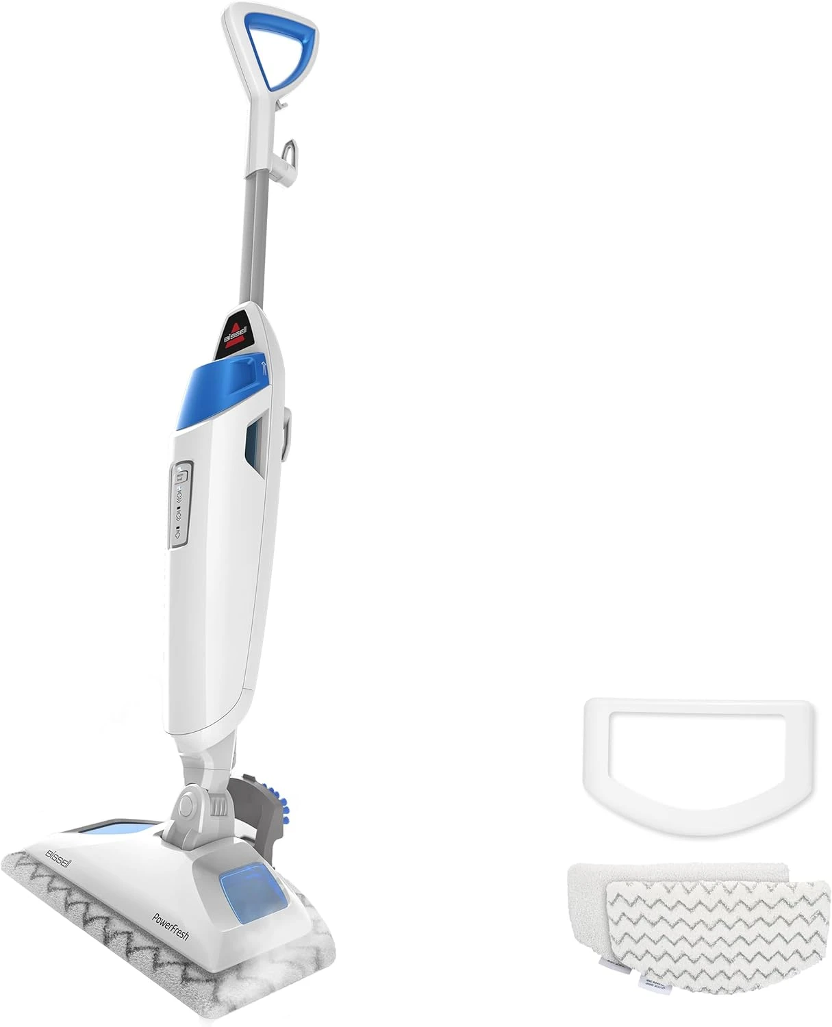 Bissell PowerFresh Steam Mop 1940A on white background with carpet glider and mop pads