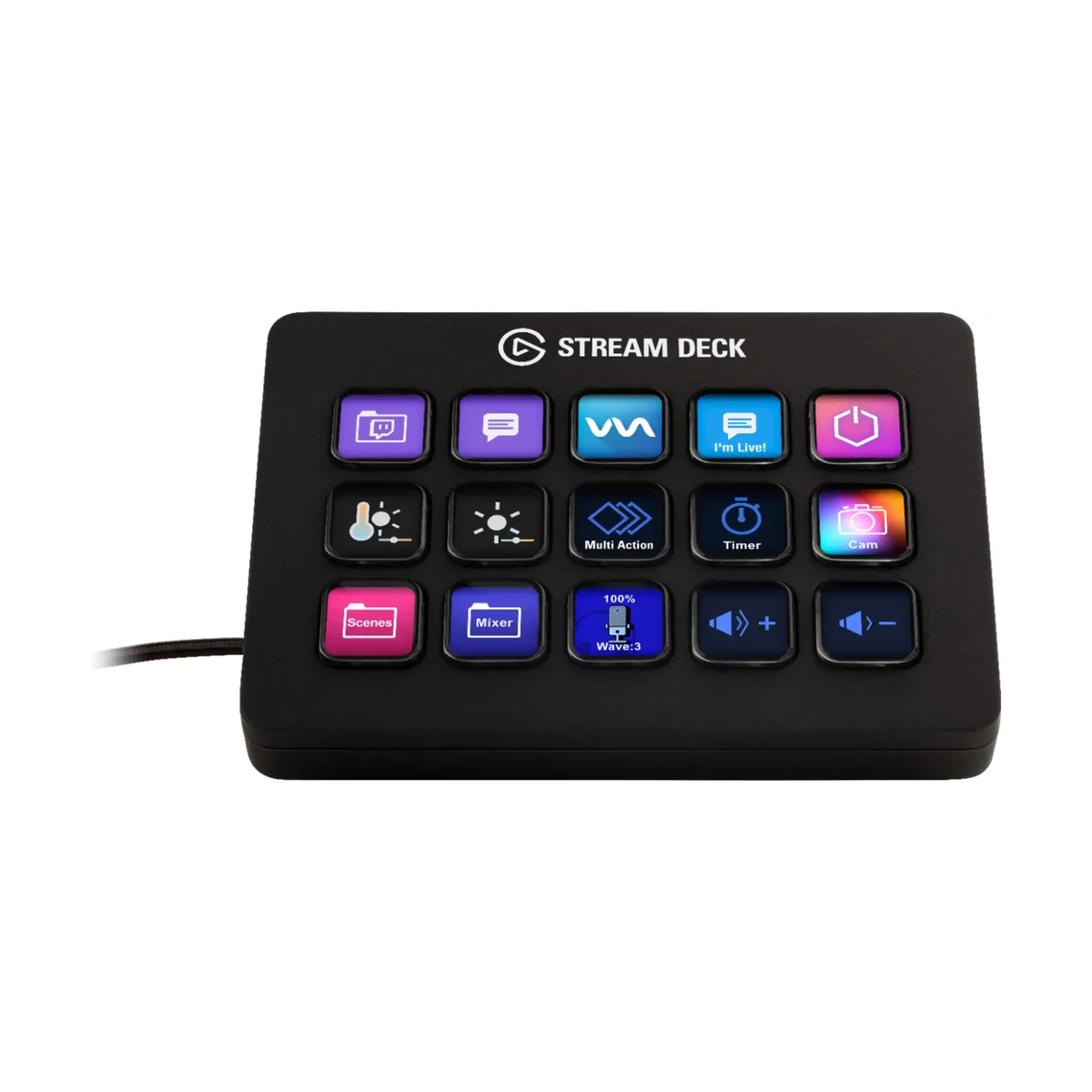 Elgato Stream Deck MK.2 front view showing 15 customizable LCD keys