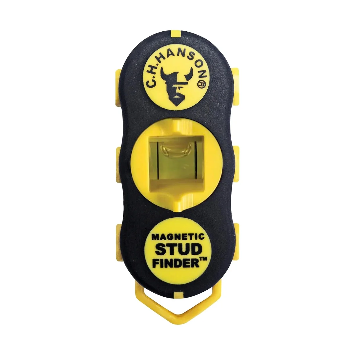 C.H. Hanson 03040 magnetic stud finder front view showing bull logo and rotating level window