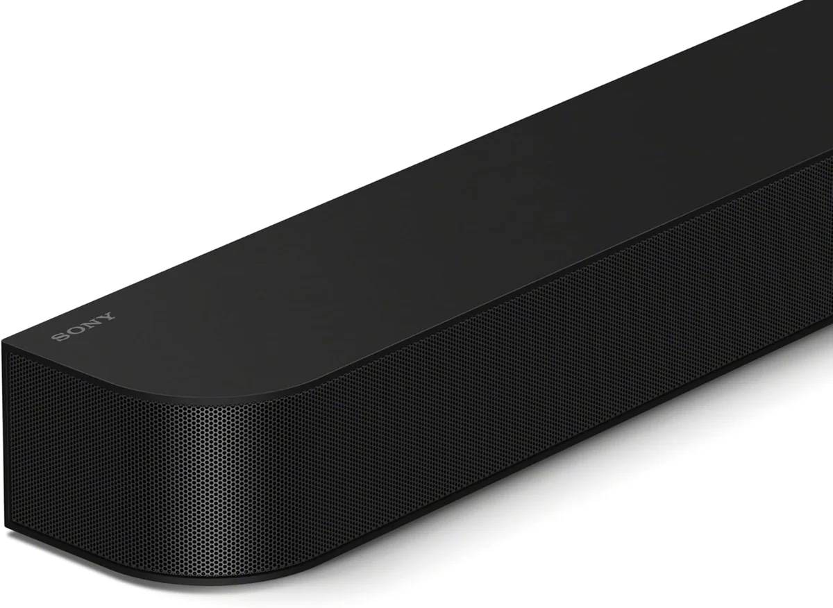 Sony BRAVIA Theater System 6 soundbar close-up showing grille texture and Sony branding