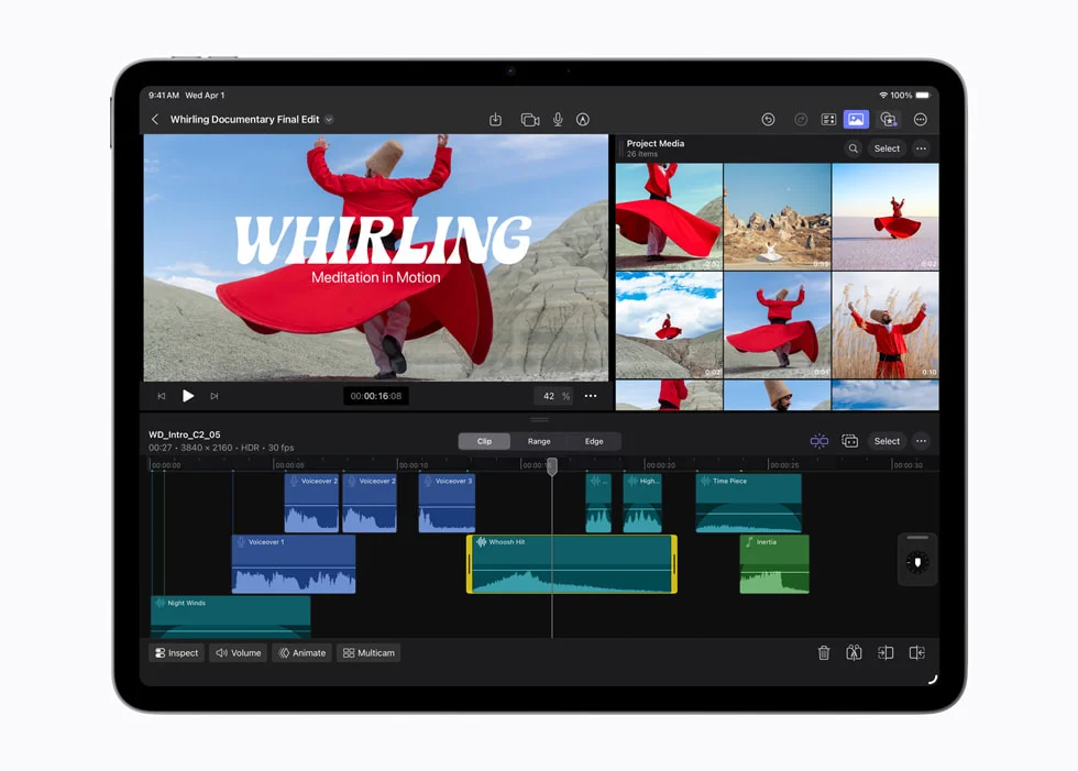 iPad Air M4 running Final Cut Pro video editing