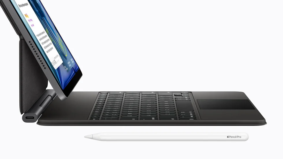 iPad Air M4 with Magic Keyboard and Apple Pencil Pro side profile