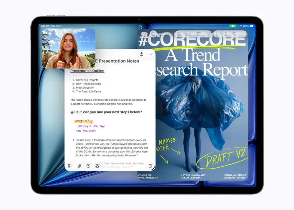 iPad Air M4 showing multitasking with split-screen apps
