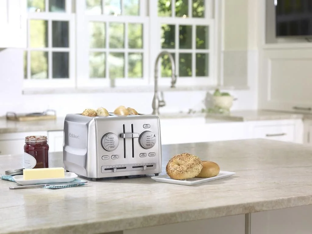 Cuisinart 4-Slice Custom Select Toaster on kitchen counter with bagels and jam