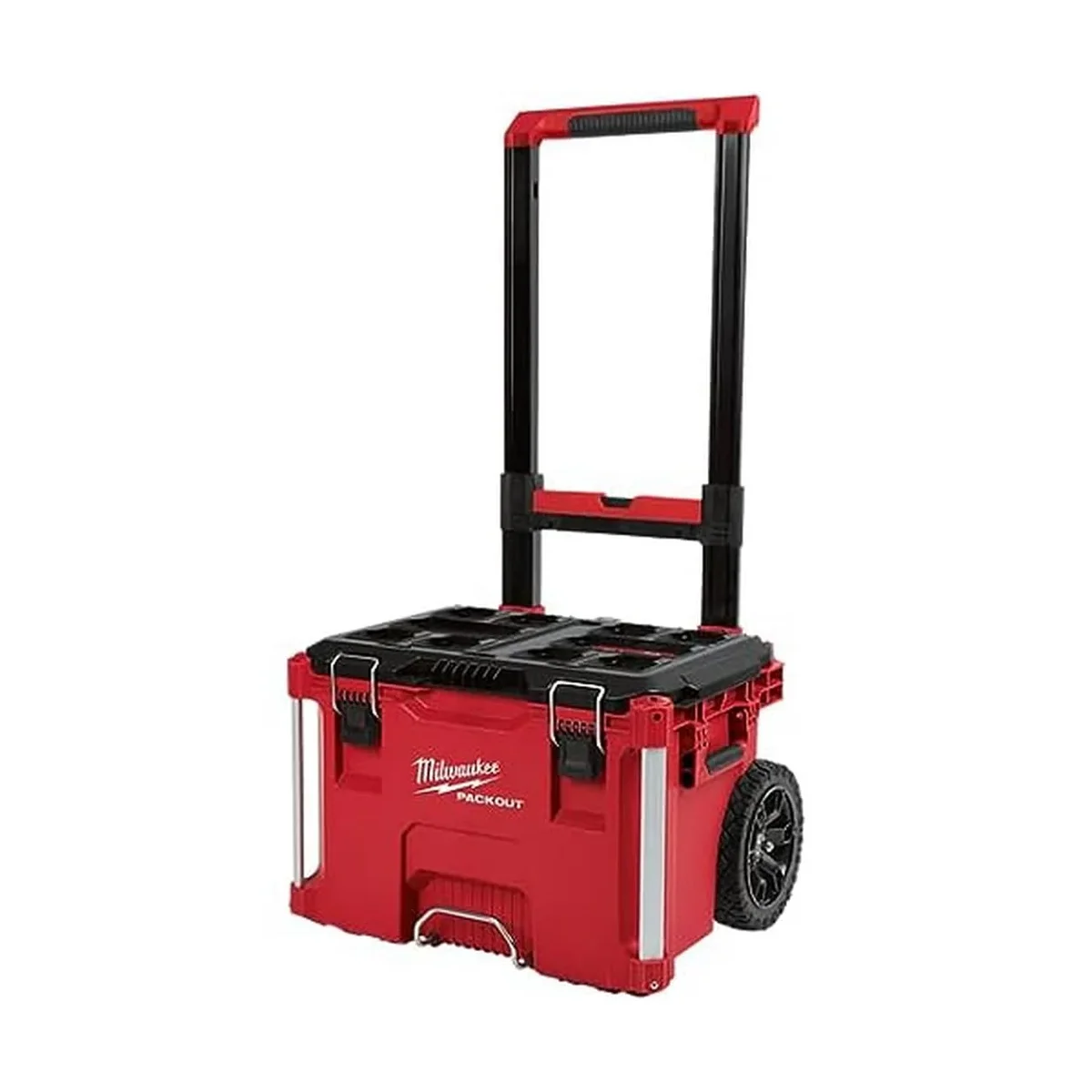 Milwaukee Packout 48-22-8426 Rolling Tool Box front view with telescoping handle extended