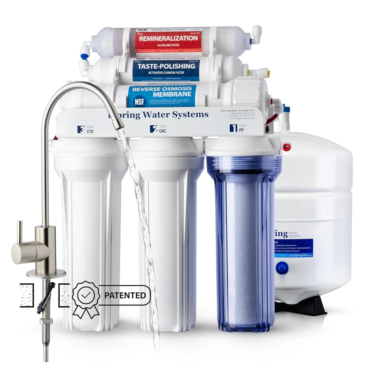 iSpring RCC7AK 6-stage reverse osmosis system with faucet on white background