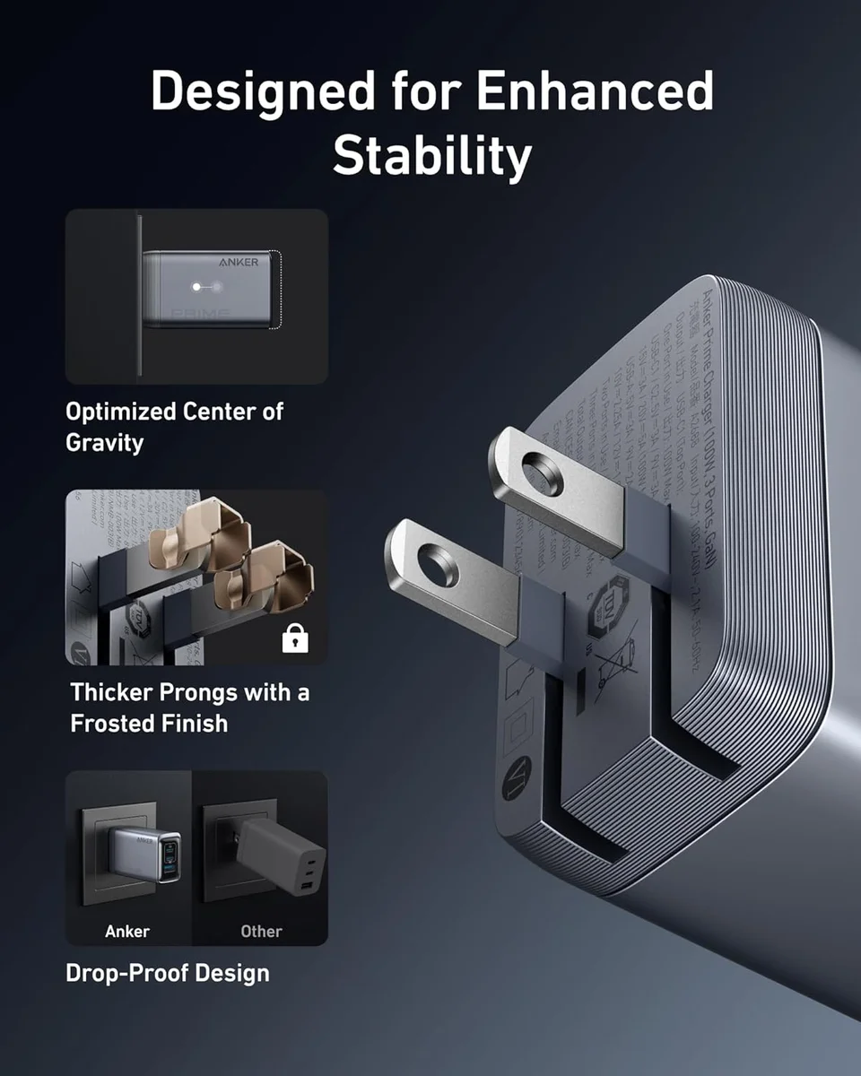 Anker Prime 100W foldable prong design and build quality details
