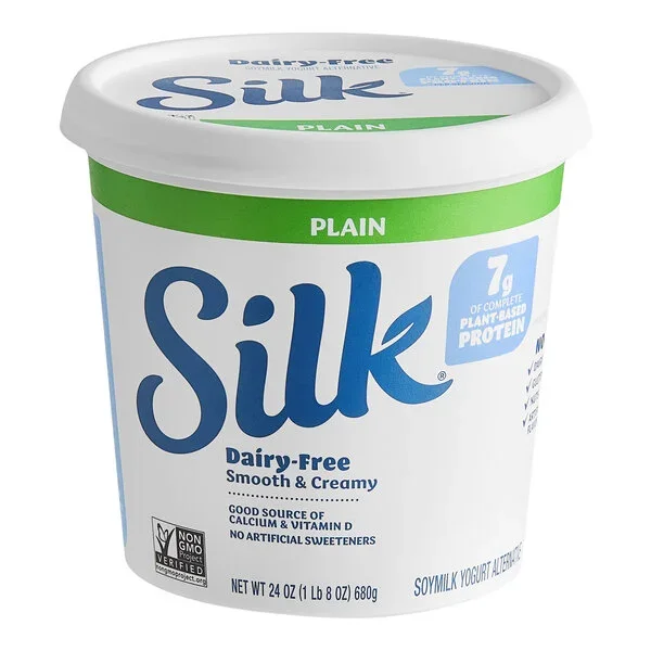 Silk Plain Dairy-Free Soymilk Yogurt Alternative 24 oz container angled view