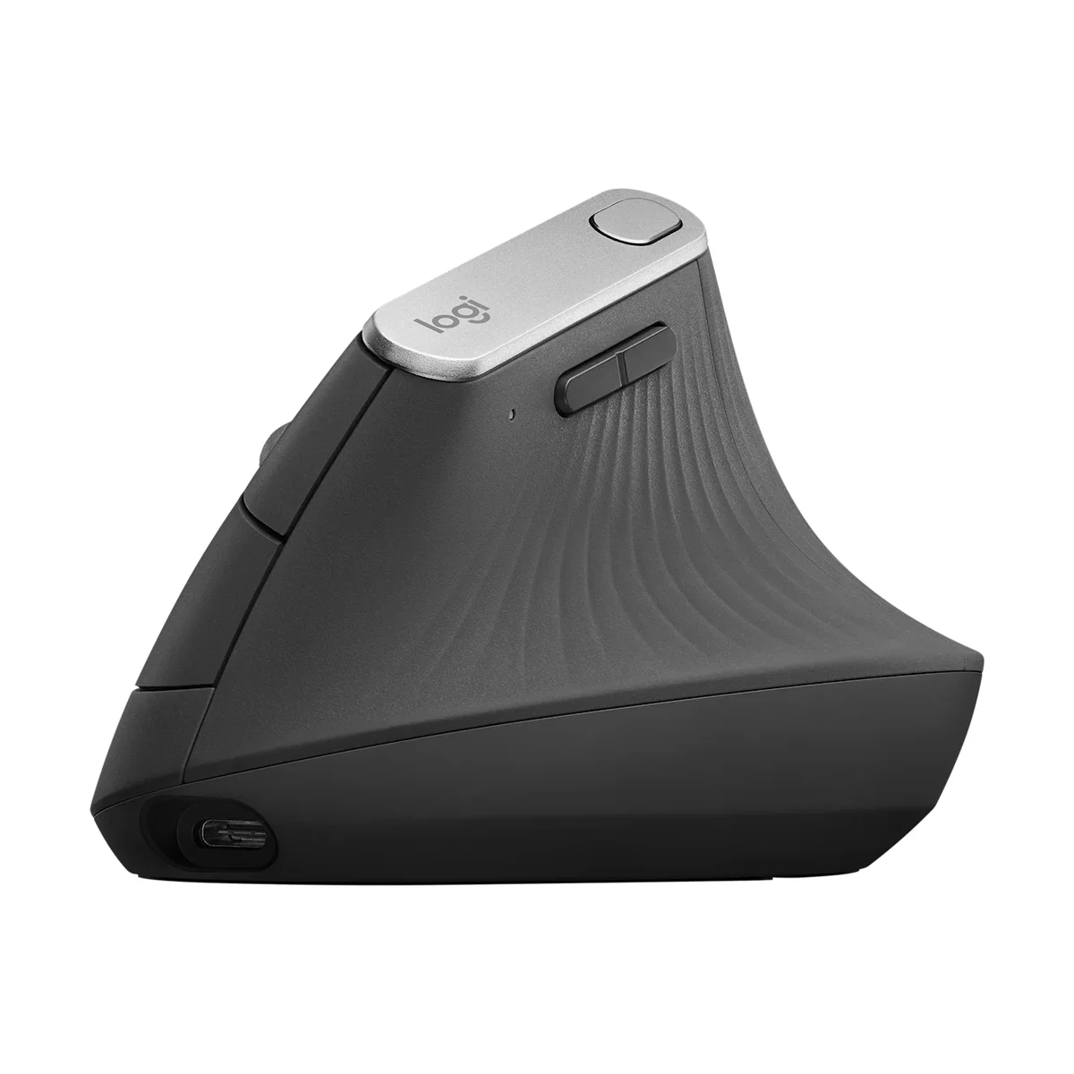 Logitech MX Vertical ergonomic mouse right side profile in graphite
