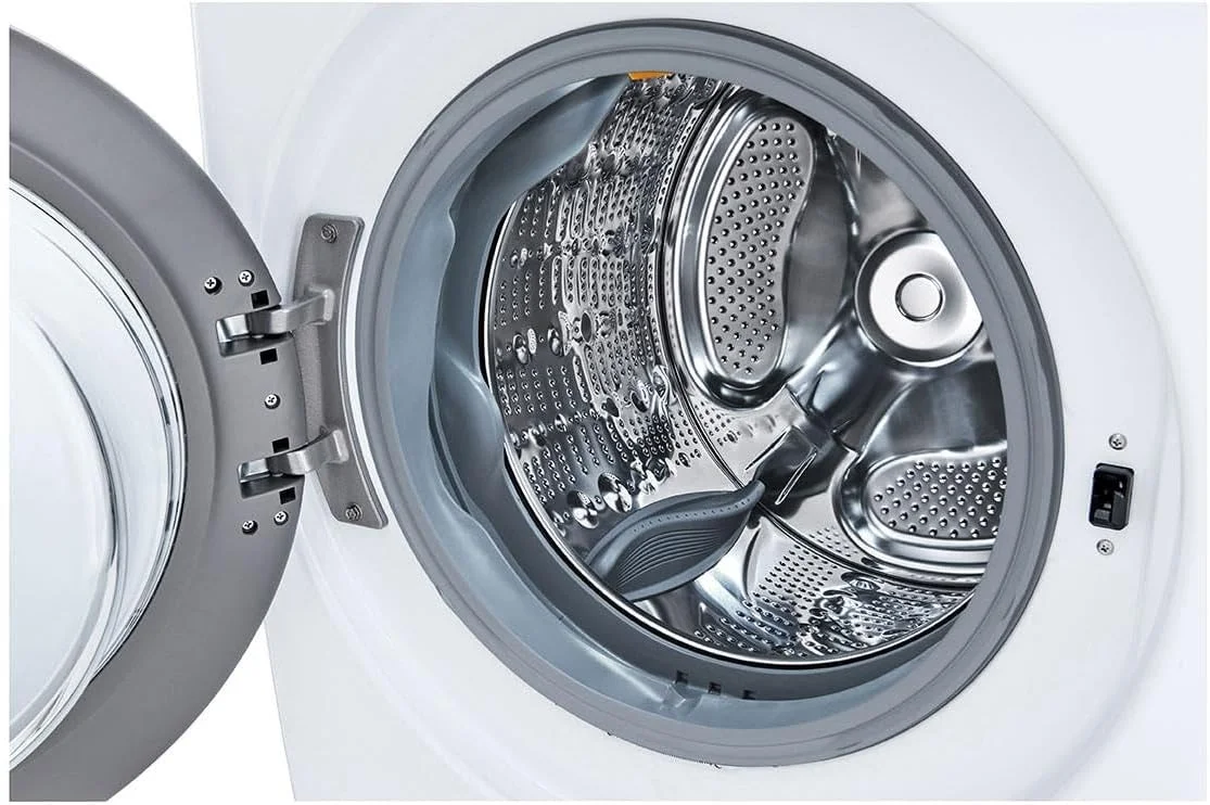 LG WM4000HWA drum interior and door hinge close-up