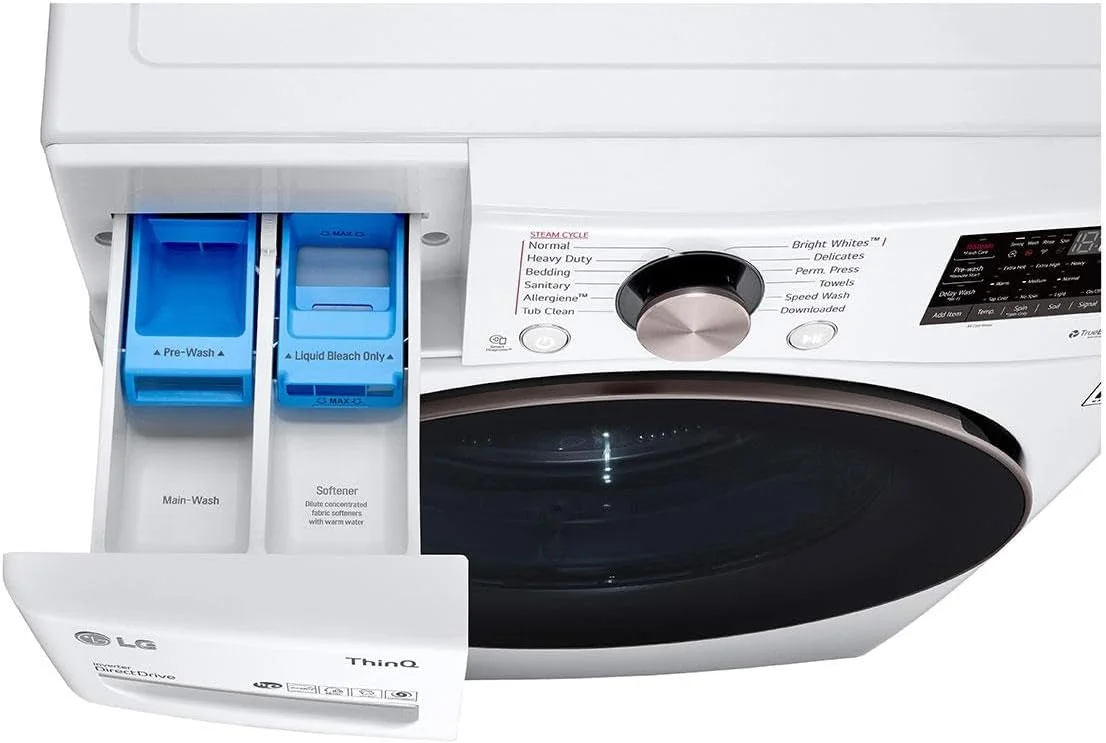 LG WM4000HWA detergent and softener dispenser drawer open