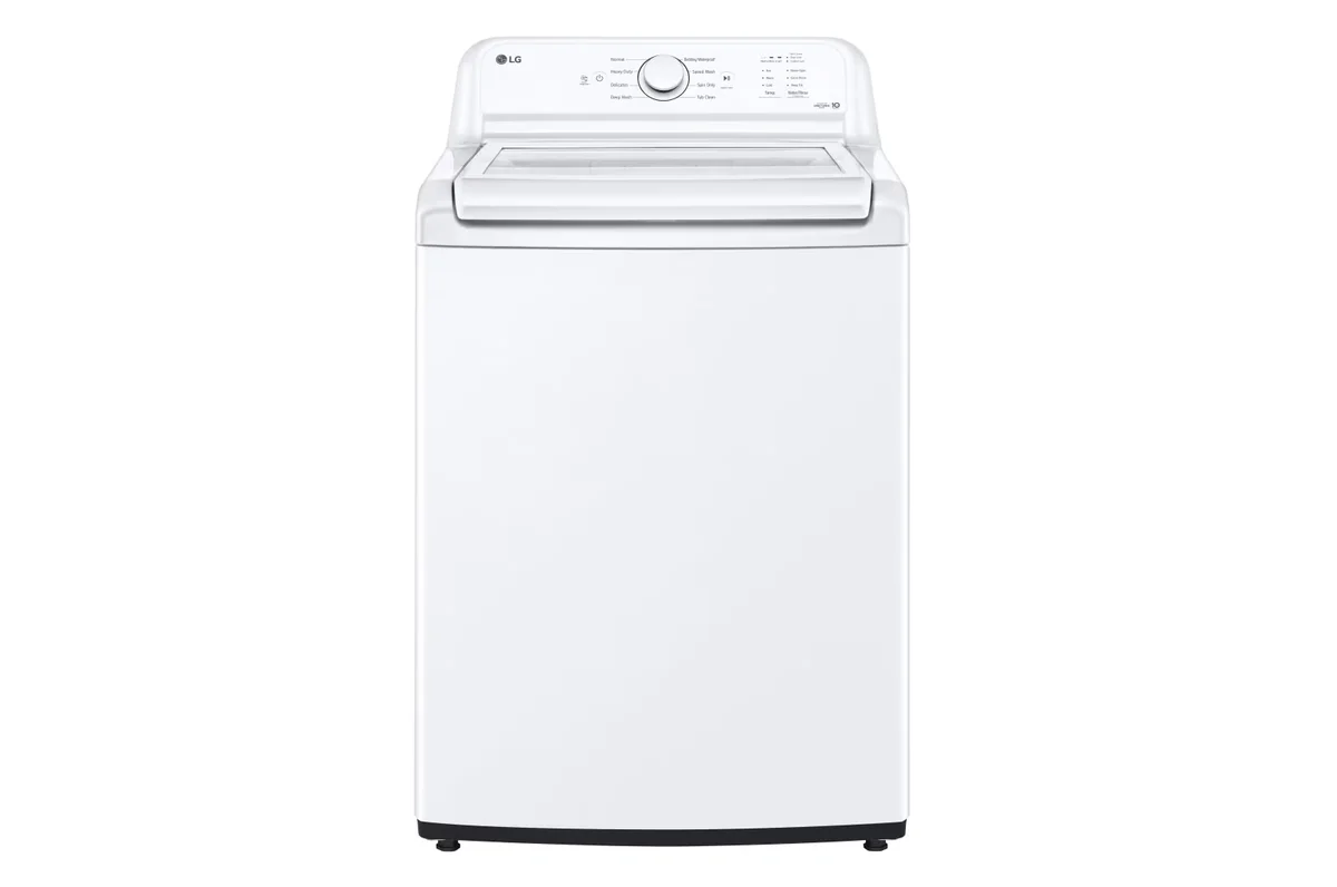 LG WT6105CW top load washer front view on white background