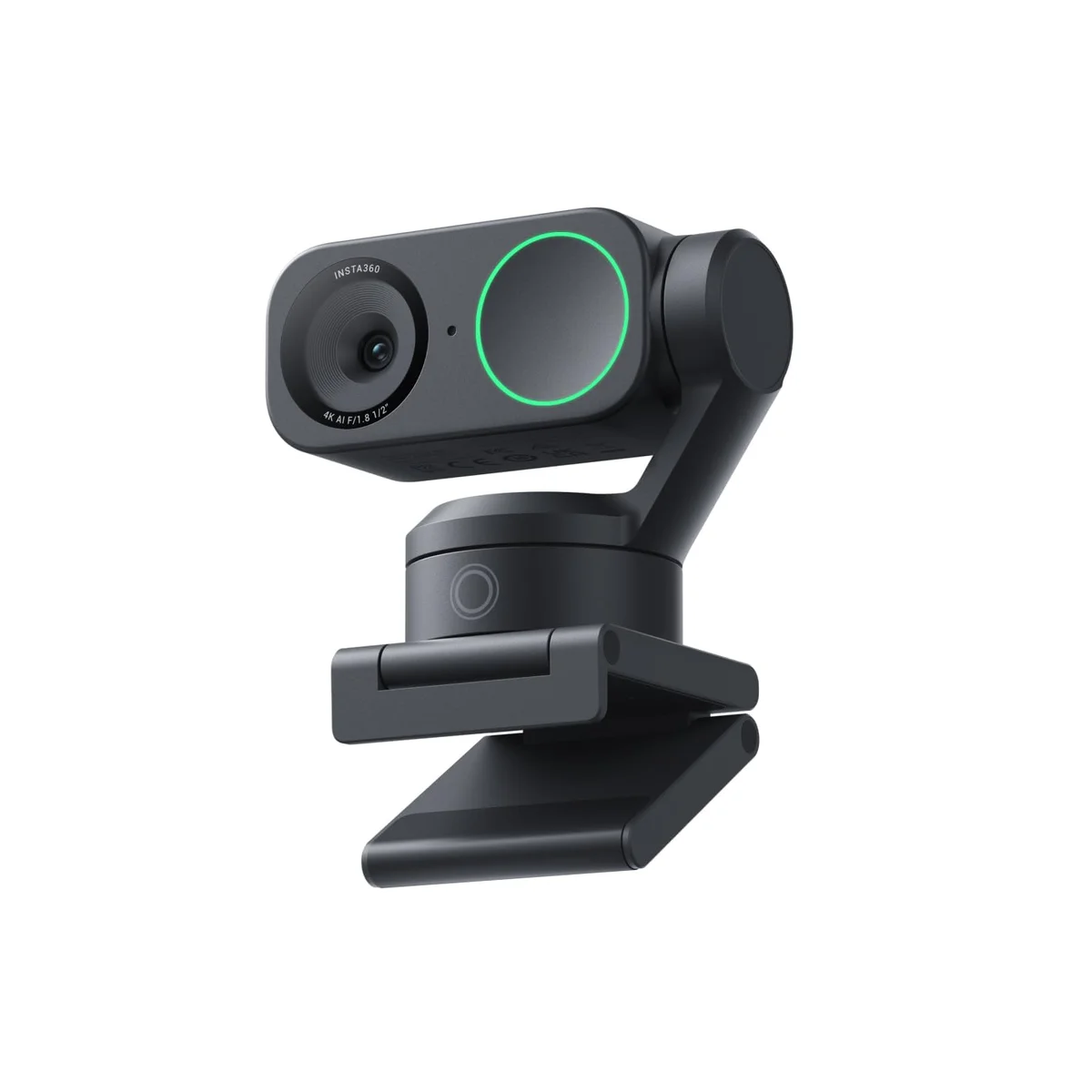 Insta360 Link 2 webcam front view with gimbal and green tracking indicator