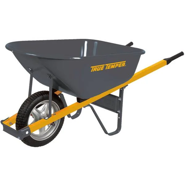 True Temper R6STSP14 steel wheelbarrow side view with flat-free tire and steel handles