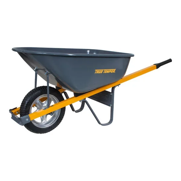 True Temper R6STSP14 6 cu. ft. steel wheelbarrow with flat-free tire, 3/4 front view