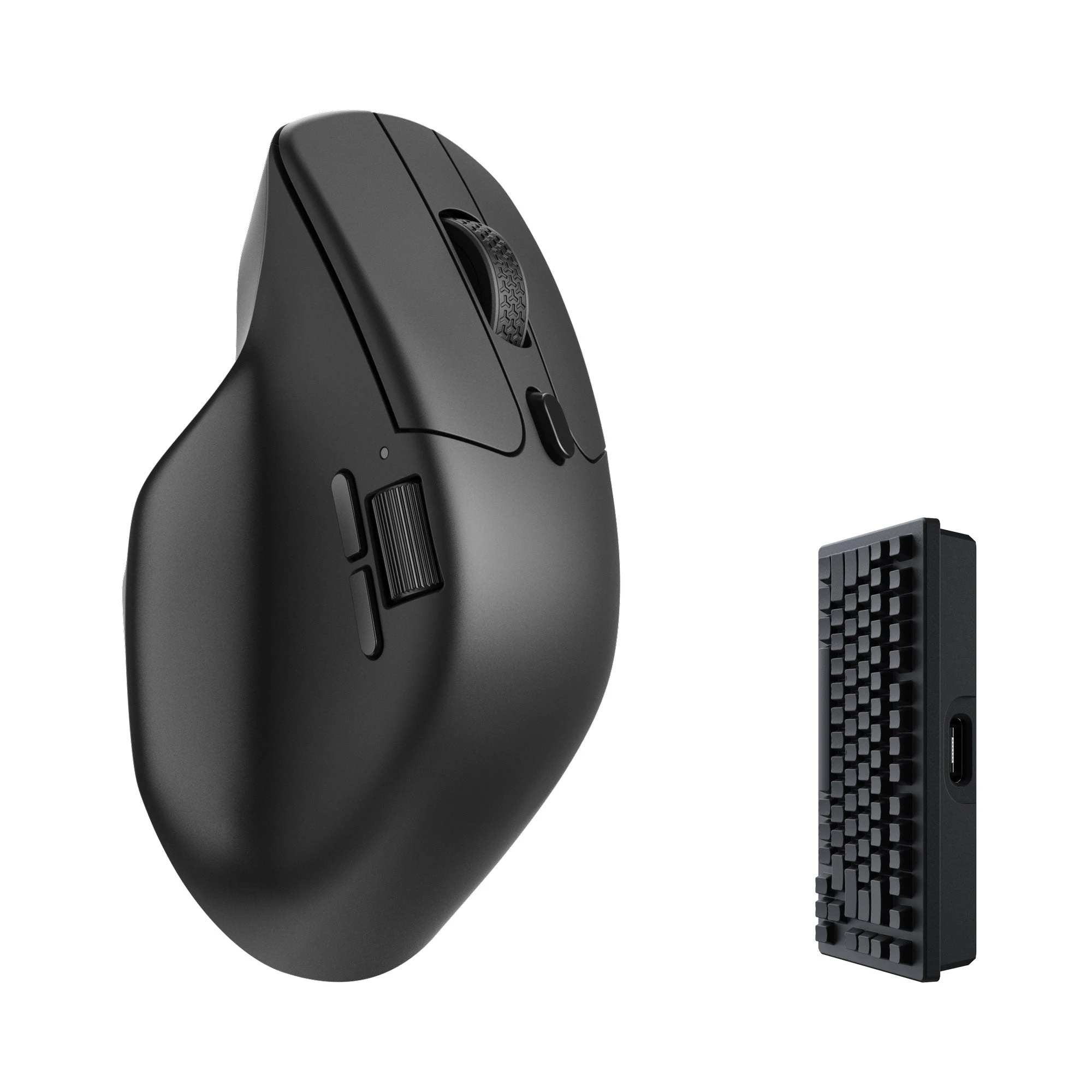 Keychron M6 side angle showing USB-C port and 8K polling rate receiver