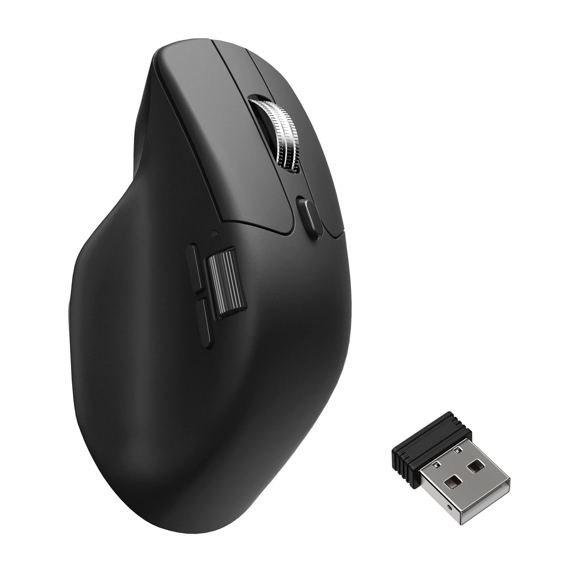 Keychron M6 three-quarter angle with wireless dongle on white background