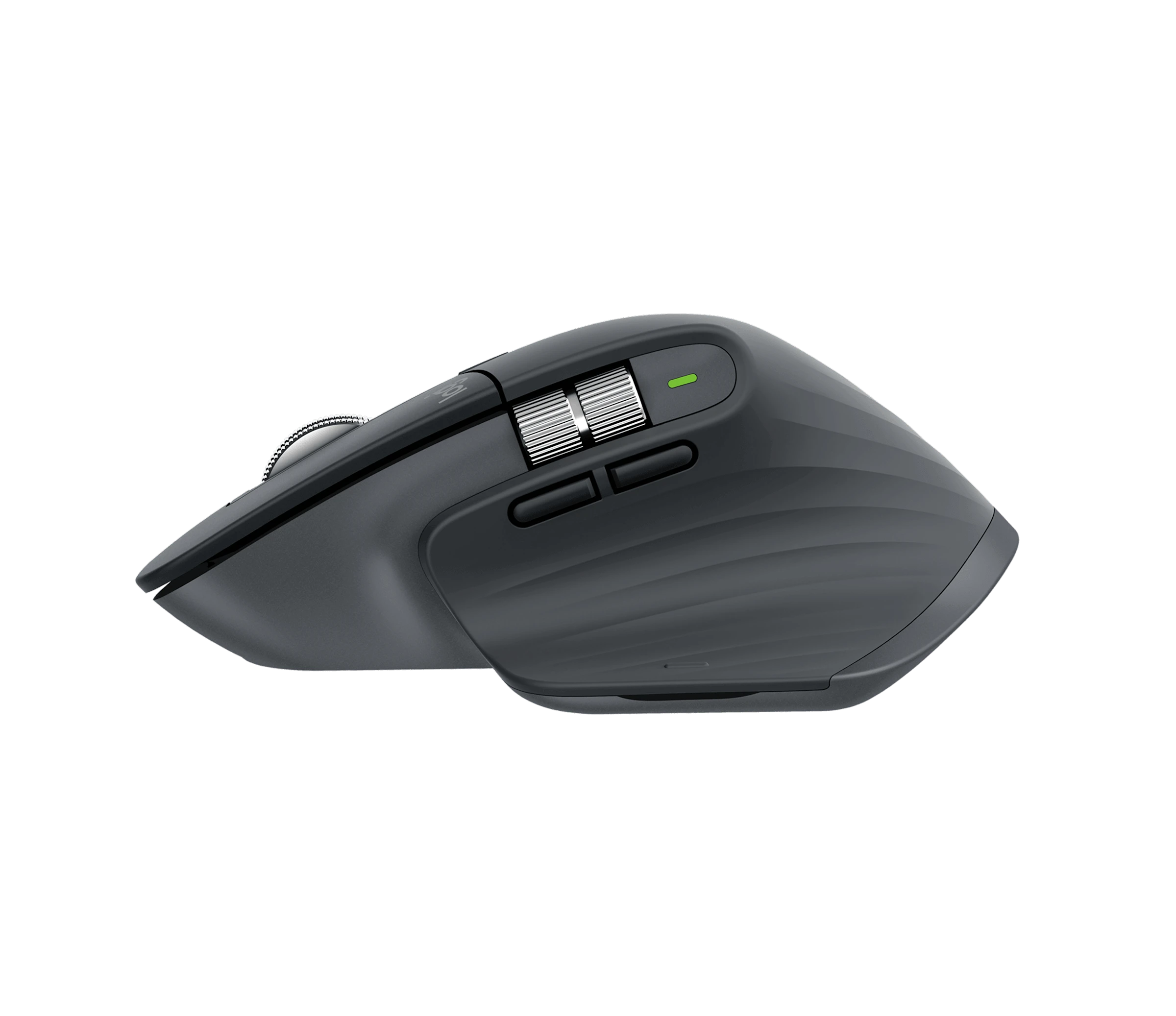 Logitech MX Master 3S left profile showing side scroll wheel and thumb buttons